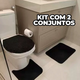 Kit 2 Conjuntos Banheiro 3 Peças Tapete Preto Jogo Banheiro