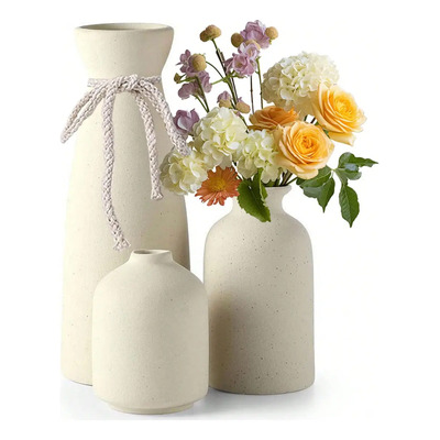 3pcs Jarrones De Cerámica, Jarron Decorativos Modernos Color Beige | Meses sin interés
