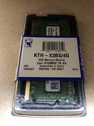 Memoria Sodimm Ddr3 Kingston 4gb 1333 Mhz P/hp (kth-x3bs/4g)