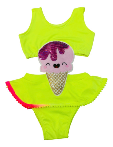 Maiô Infantil Neon Sorvete Roupa Praia Sorvetinho Menina