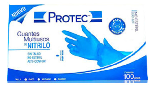 Guantes De Nitrilo Protec Azul C/100 Pz. Pack C/6 Cj.