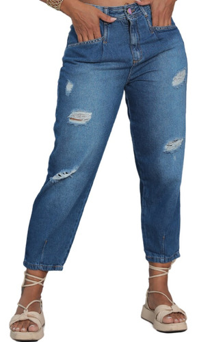 Calça Feminina Mom Jeans Cintura Alta Slouchy Premium