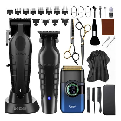 Kit De Cortadora De Pelo Kemei 2296 2299 T-389 Azul Cortadora De Cabello Eléctrica Profesional, Inalámbrica, Recargable,Recortador De Pelo Eléctrico Con Cuchilla T, Afeitadora Y Kit Completo Con | Envío gratis