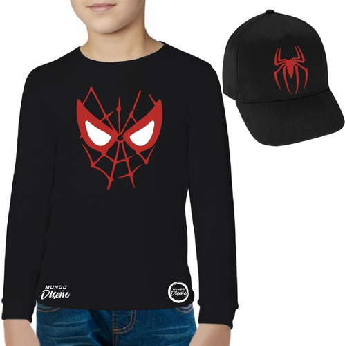 Polera Manga Larga De Niño Spiderman Rostro + Jockey