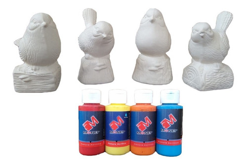 Figuras Para Pintar De Pajaritos Cuatro Piezas Con Pinturas