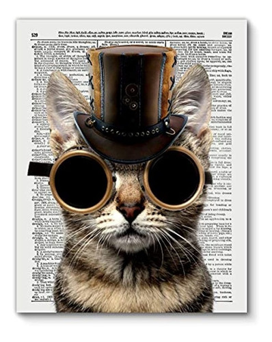 Gato Steampunk, Impresión De Arte De Diccionario Vintage