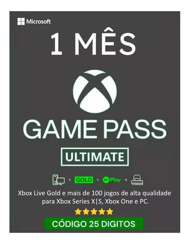 Xbox Game Pass Ultimate Assinatura 1 Mês Código 25 Dígitos