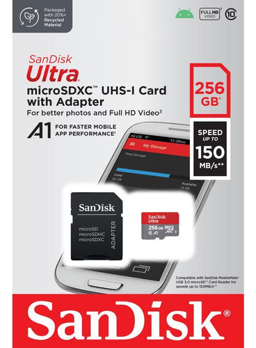 Tarjeta Microsd Sandisk Ultra 256gb Uhs-i C10 Adaptador Sd