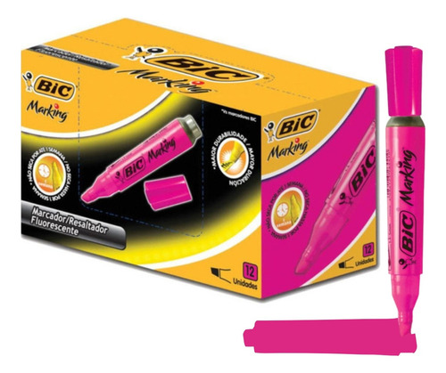 12 X Canetas Marca Texto Bic Pincel Canetao Cores Fluor Cor Rosa