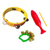 Instrumentos Infantiles Pandero, Guiro Y Pulsera De Cascabel