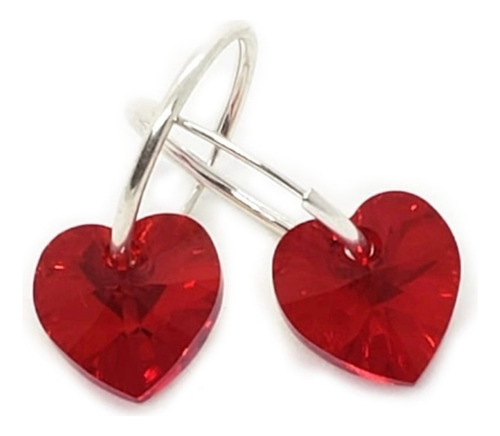 Aro Par Argolla Corazon 10 Mm Cristal Swarovski Plata  925