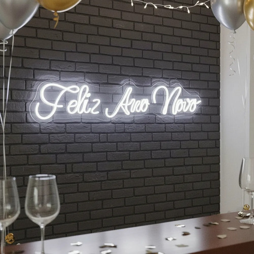 Feliz Ano Novo Neon Led 1 Metro Acrílico Réveillon Acrílico