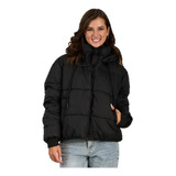 Parka Mujer Puffa Cuello Alto Y Capucha Negro - Polemic