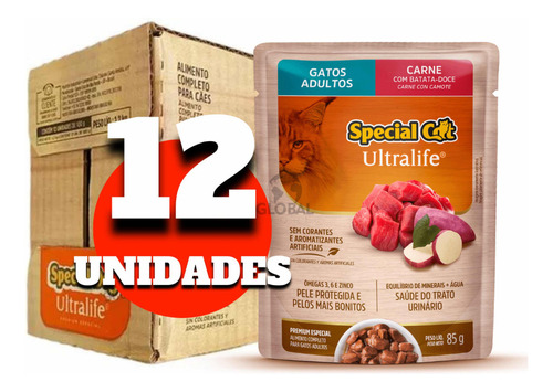 Sachê Special Cat Gatos Adultos Carne 85g Caixa Lacrada 12 Unidades.