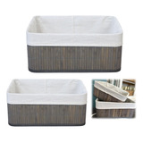 Set X 2 Cestos Organizadores Caja Bambu Madera Gris Plegable