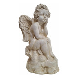 Angel Querubin Sentado En Piedra Para Exterior Interior42 Cm