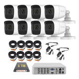 Kit Video Hilook 2 Mp 8 Camaras Metalicas Con Microfono 1 Tb