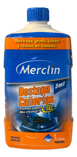 Destapa Cañerías Max Gel 1l 3 En 1 Merclin