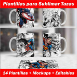 Plantillas Tazas Super Heroe P/sublimar Imprimibles Editable