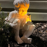 Estatua De Parterre De Niña Con Decoración Solar Para Jardín