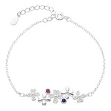 Pulsera Flores Plata 925 Zircon Cubic Color Regalo Mujer