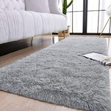 ''tapete  Peludo 2x6 Pies Gris Lavable Sala Moderna 1.97 