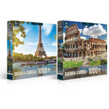 Quebra Cabeça Paris E Roma Eiffel Coliseu Europa 1000 Peças