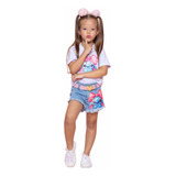 Conjunto Infantil Lilo Stitch Roupa Short Jeans Blusa Menina