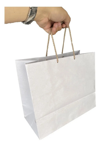 Bolsa Papel Kraft Blanca Boutique 100 Pz 14x30+25 Envío