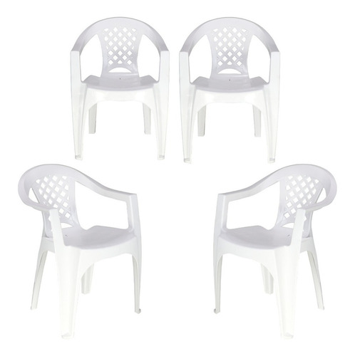 Cadeira De Plástico Alta Kit Com 4 Suporta 154 Kg Tramontina Cor Branco Liso