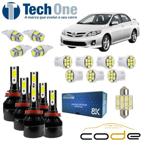 Kit 18 Lâmpada Farol Super Led Corolla 2009/2013 6000k 8000k