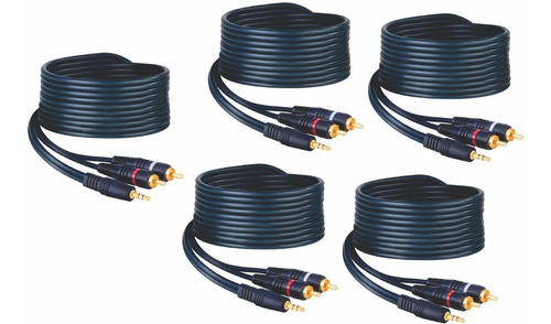 Pack 5 Cable Uso Rudo Auxiliar Audio 3.5 Mm A 2 Rca 1.80 M