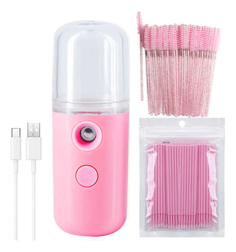 Nanomister + 100 Microbrush + 50 Cepillos Pestañas Y Cejas Color Rosa Espesor 1 Mm Largo 1 Mm Tipo De Curvatura C