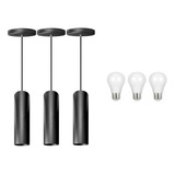 Kit 3 Pendente Tubo Redondo Bancada Cozinha Top Com Lamp Led