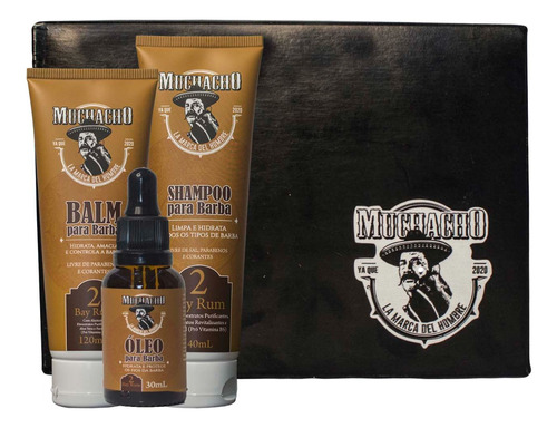 Kit Shampoo Balm E Óleo Para Barba Muchacho Bay Rum Kit Completo Para O Cuidado Com A Sua Barba Na Fragrância Canela E Rum