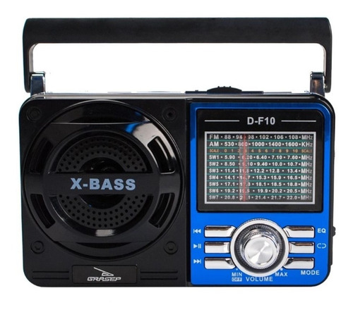 Caixa De Som D-f10 Retrô Azul Rádio Am/fm/sw Integrado