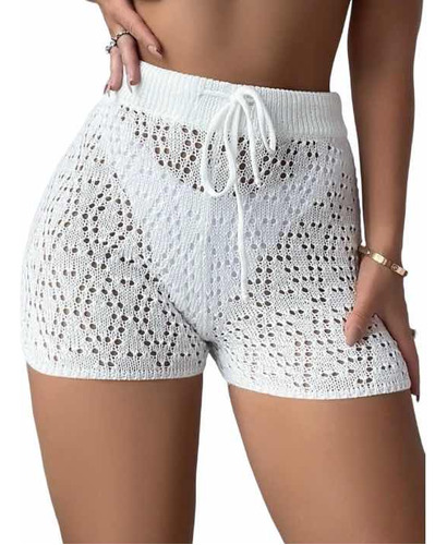 Short Saída De Praia Mar Piscina Tricot Moda Verão Tricô