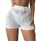 Short Saída De Praia Mar Piscina Tricot Moda Verão Tricô