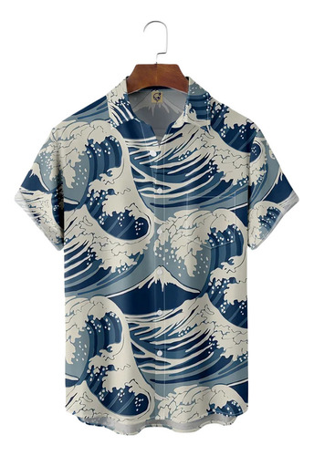 Camisa Hawaiana Unisex Ukiyoe Wave De Japón, Camisa De Playa