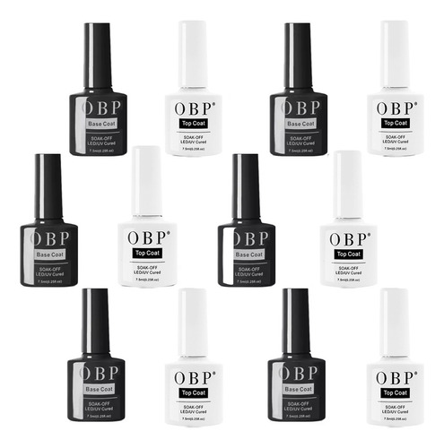 Kit 6pzs Base Gel - 6pzs Top Coat Uv Para Uñas 7.5ml Obp