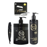 Set Aftershave Gel Afeitar 1l Portanavaja Negro Derby Premiu