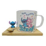 Taza Stich  + Plato De Madera + Cuchara + Figura