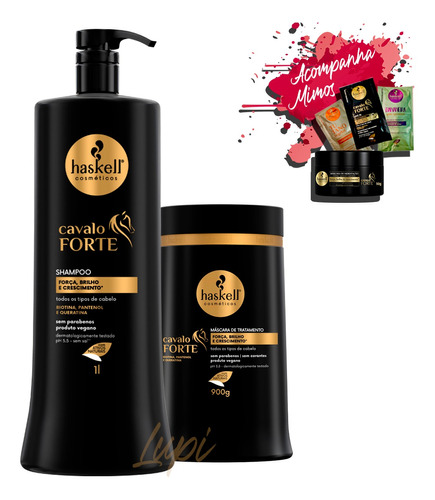 Kit Haskell Cavalo Forte Shampoo 1l + Máscara 1kg + Brinde