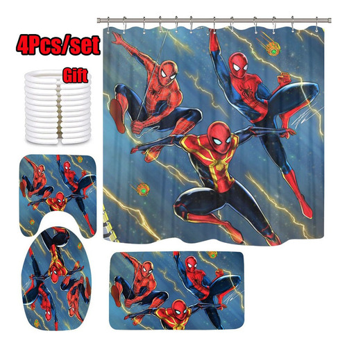 Cortina De Ducha Marvel Spiderman Para Baño, 4 Unidades/jueg