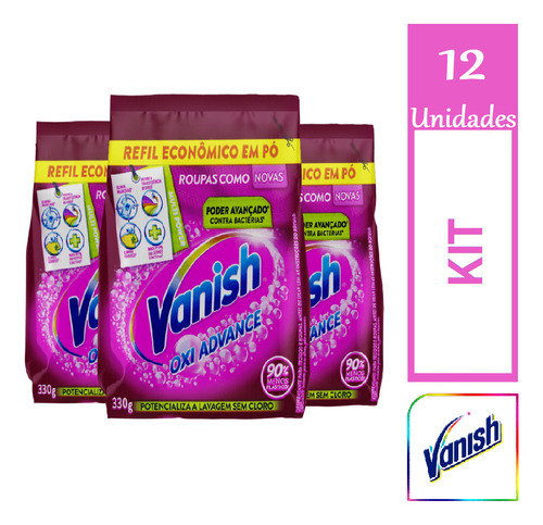 Kit 12 Tira Manchas Em Pó Vanish Oxi Advance Refil 330g Cada