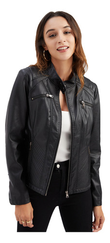 Chaqueta De Cuero Casual Para Mujer Con Abrigo De Cuello Alt