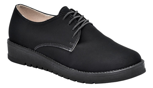 Zapato Dama Nobuck Negro Casual Agujeta Cerrado