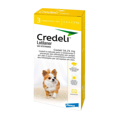 Credeli Antipulga Carrapato 56,25mg 1,3- 2,5kg 03 Cpr Elanco