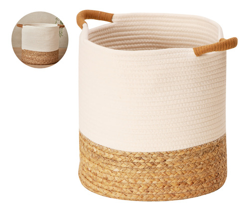 Cesto Decorativo Algodão E Fibra Natural Boho C/alças Grande