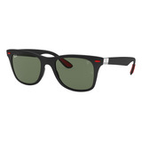 Anteojos De Sol Ray-ban Wayfarer Scuderia Ferrari Collection Standard Con Marco De Liteforce Color Matte Black, Lente Green Clásica, Varilla Matte Black/red De Liteforce - Rb4195m